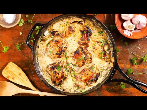 EASY One-Pan Chicken Thighs in Garlic Mushroom HEAVEN! (Skinless &amp; Boneless)