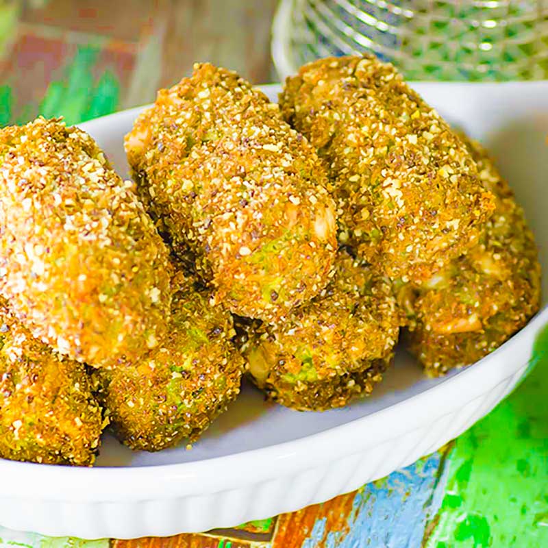 Keto croquettes in a white serving dish.