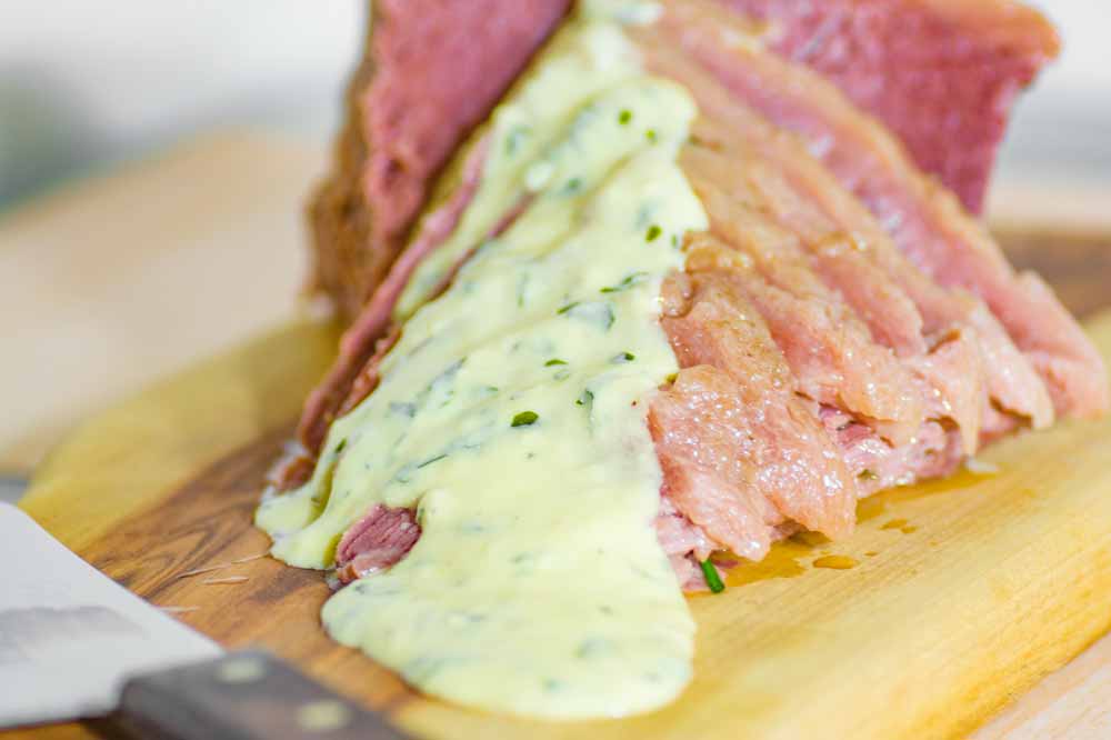 Sliced Corned Beef with Keto Mustard Sauce Xmas Dinner