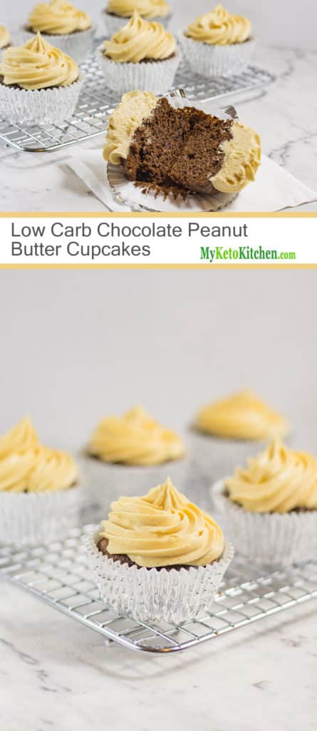 Low Carb Chocolate Peanut Butter Cupcakes (Gluten Free, Grain Free, Keto)