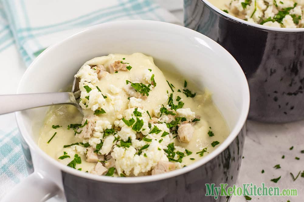 bowl of keto chicken cauliflower soup