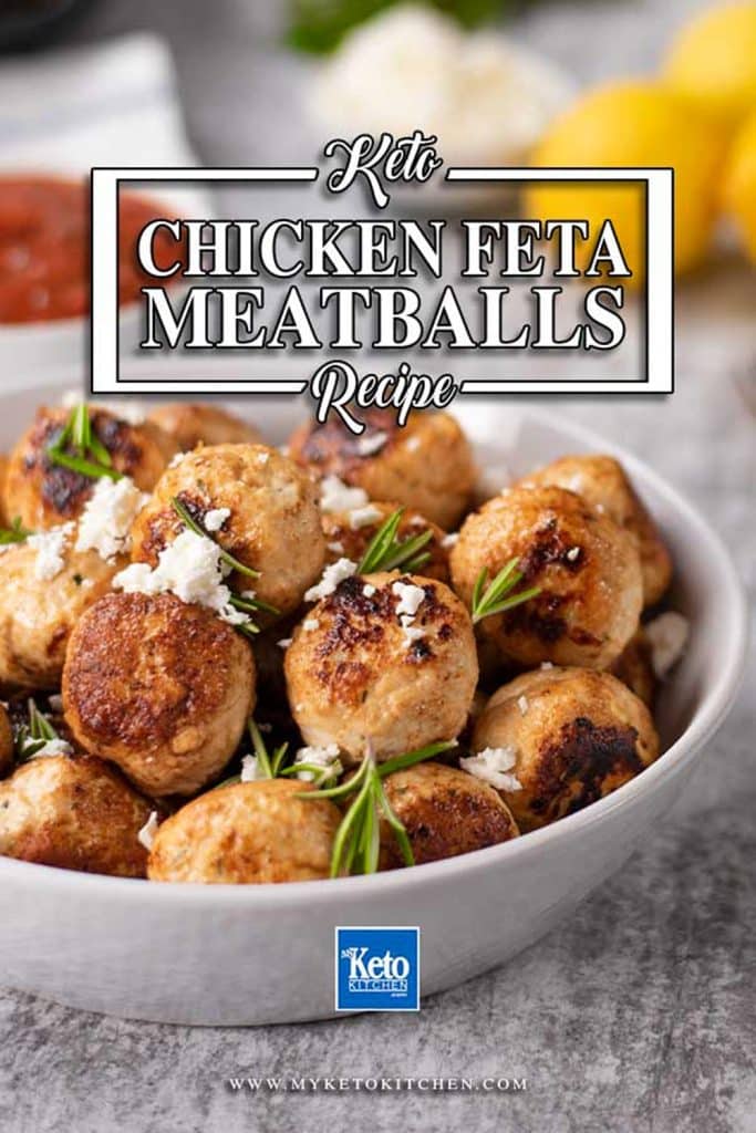 Keto chicken and feta cheese meatballs in a bowl.