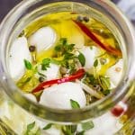 Marinated bocconcini mozzarella balls.