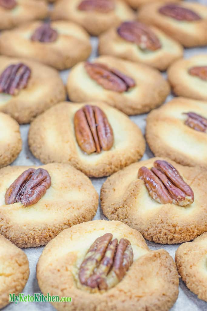 Keto Pecan Cookies on a cookie sheet