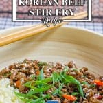 Korean ground beef stir fry in a wok.