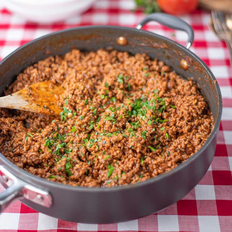 Keto Spaghetti Sauce Ingredients cooked in a sauce pan