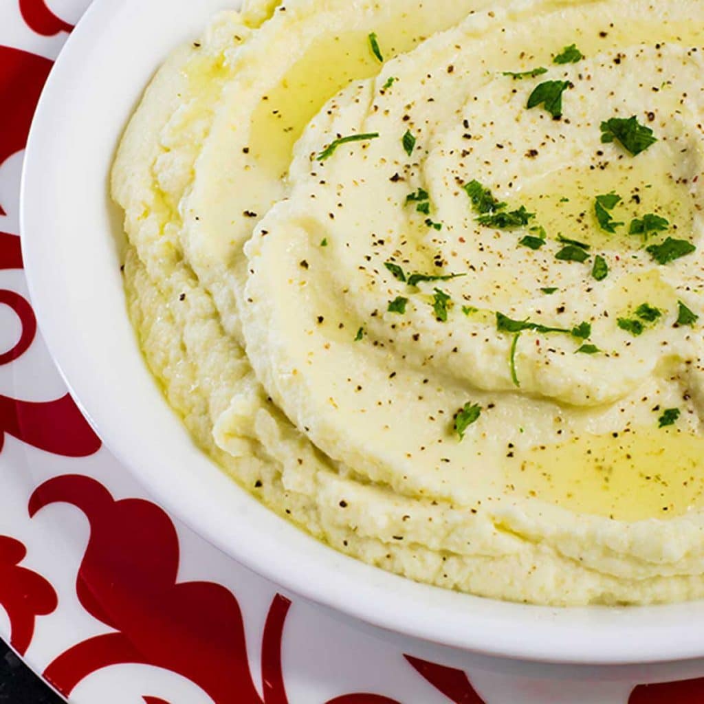 Cauliflower mash on a plate.