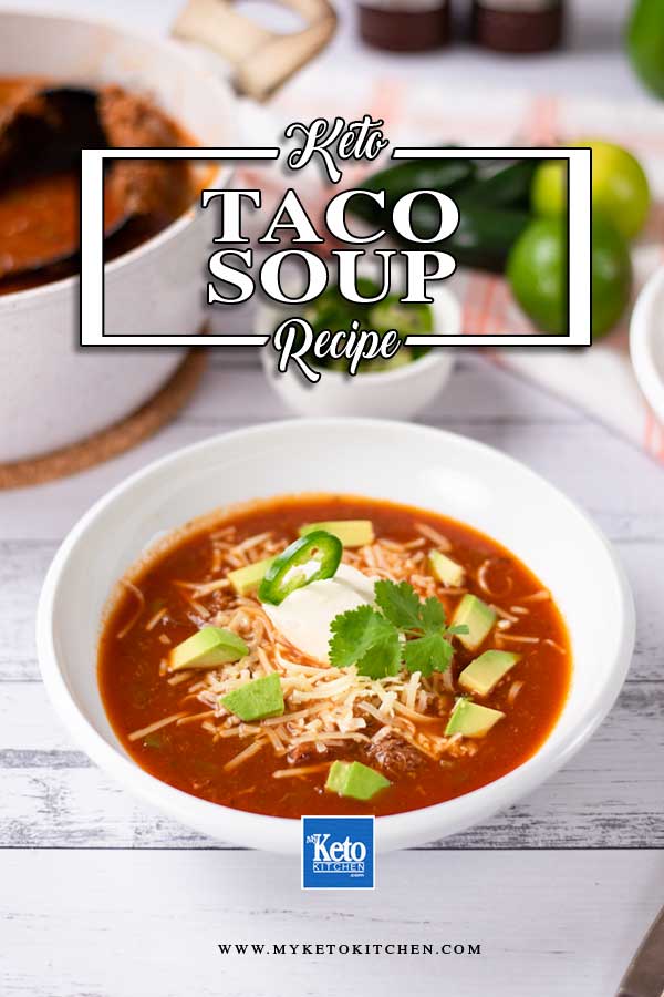 Low Carb Taco Soup in a white bowl