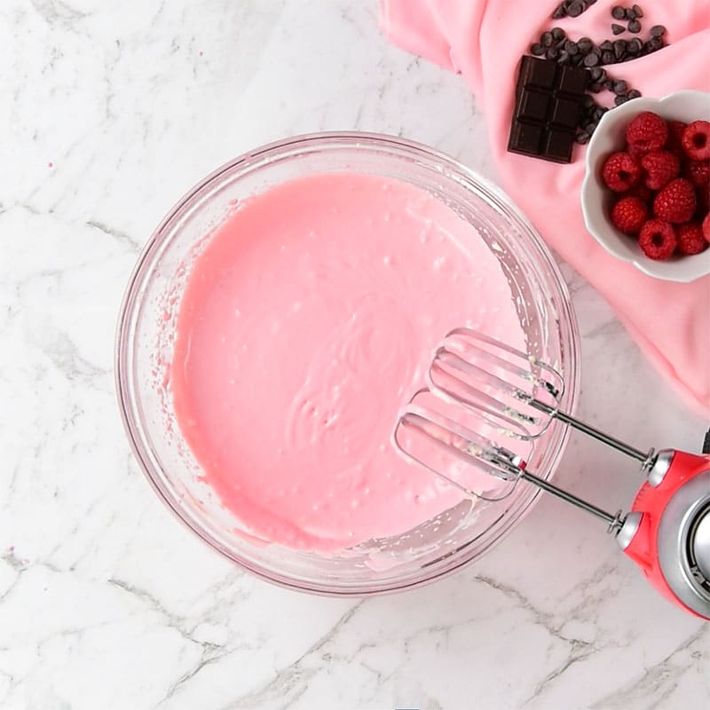 Keto Raspberry Cream Pie Ingredients in a mixing bowl