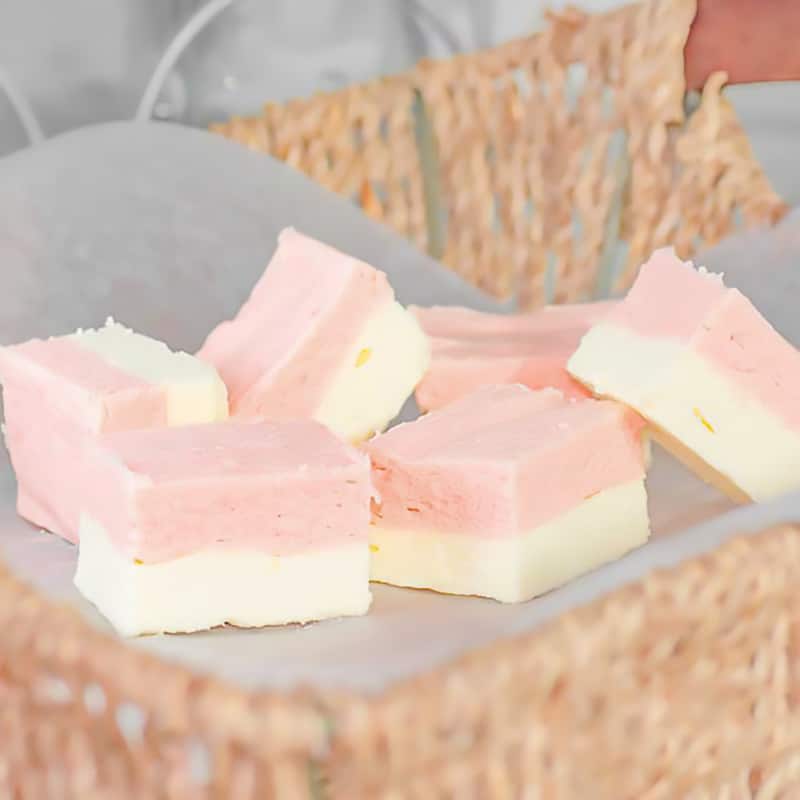 Keto Strawberry Vanilla Fudge in a basket