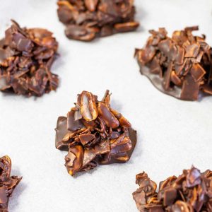 Keto Chocolate Haystacks on parchment paper