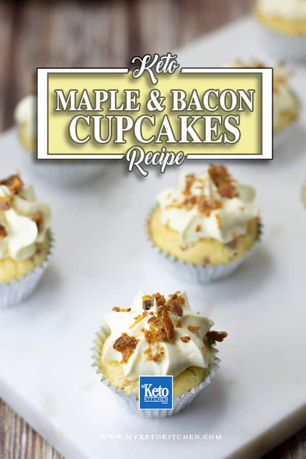 Keto maple and bacon cupcakes on a plate.