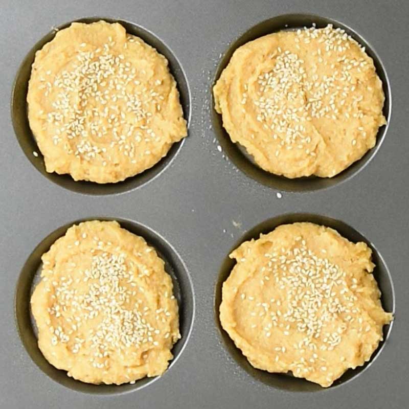 Keto Burger Buns Ingredients in a muffin top pan