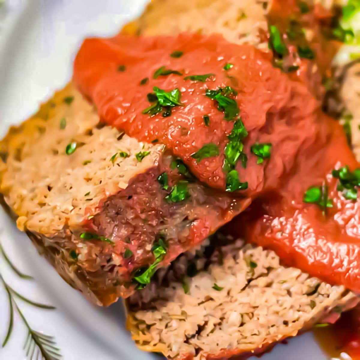 Keto meatloaf on a plate.