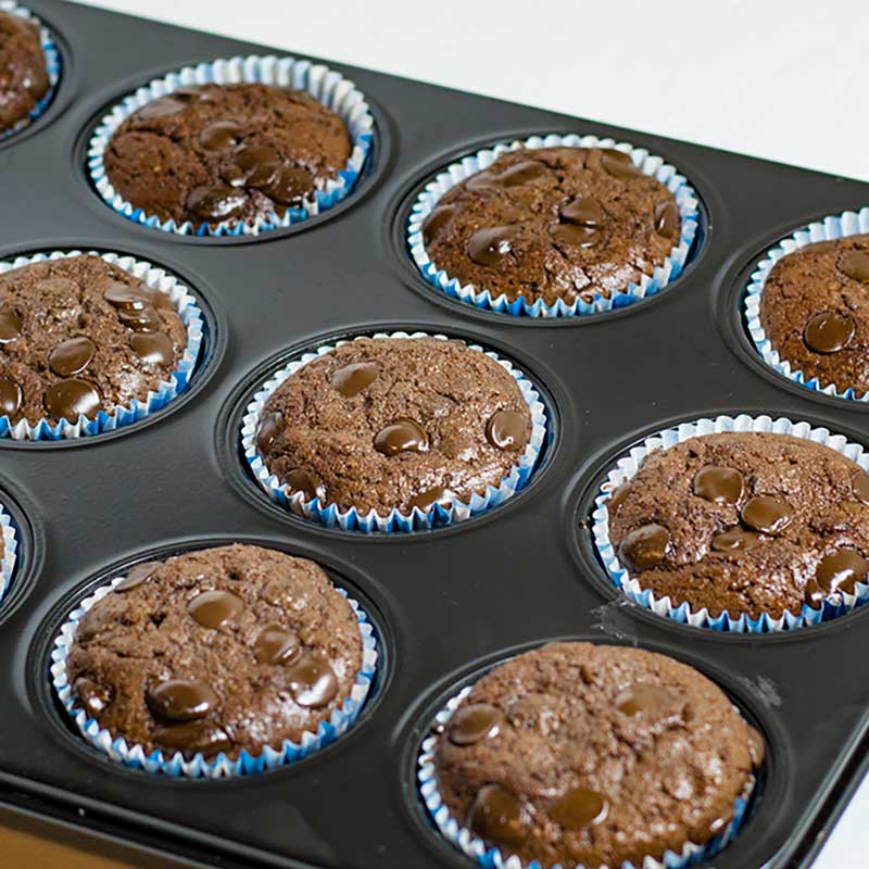 Keto Chocolate Muffins in a muffin pan