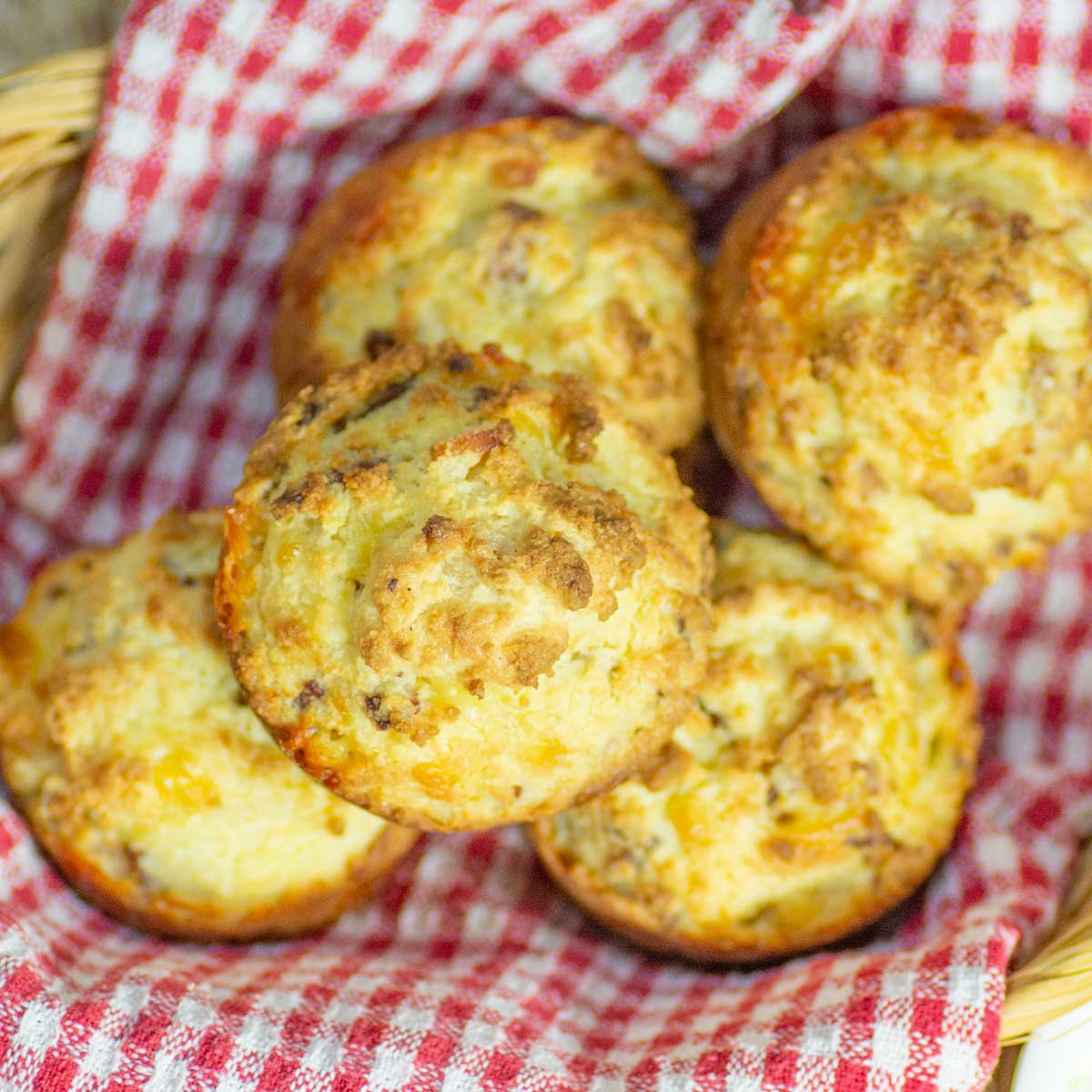 Keto Bacon Sour Cream Muffins in a basket
