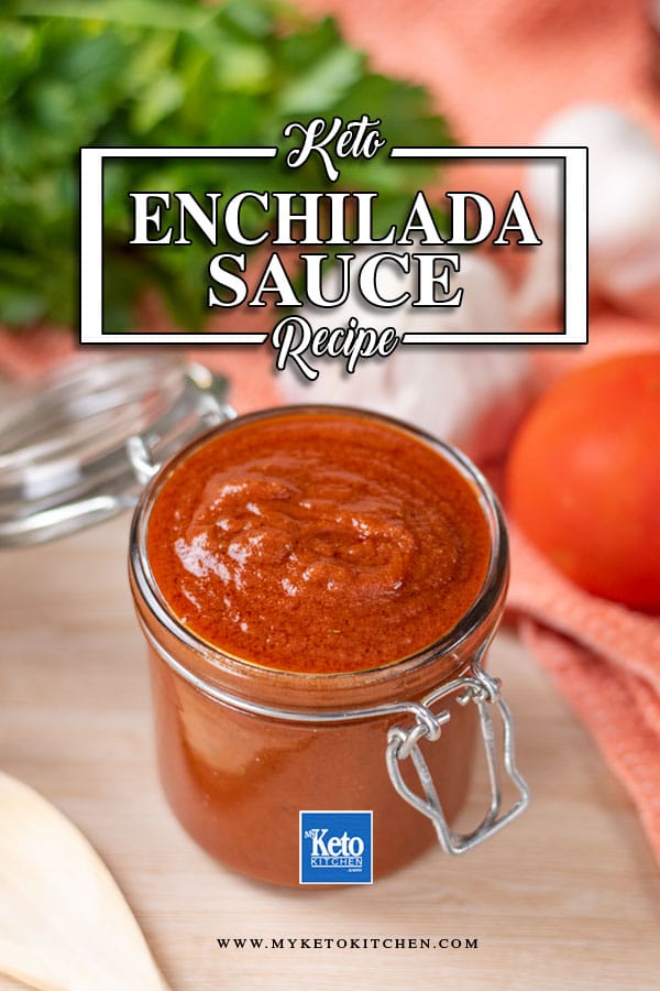 Keto Enchilada Sauce in a glass swing top jar