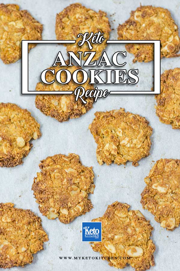 Keto Anzac biscuits on a cookie sheet.