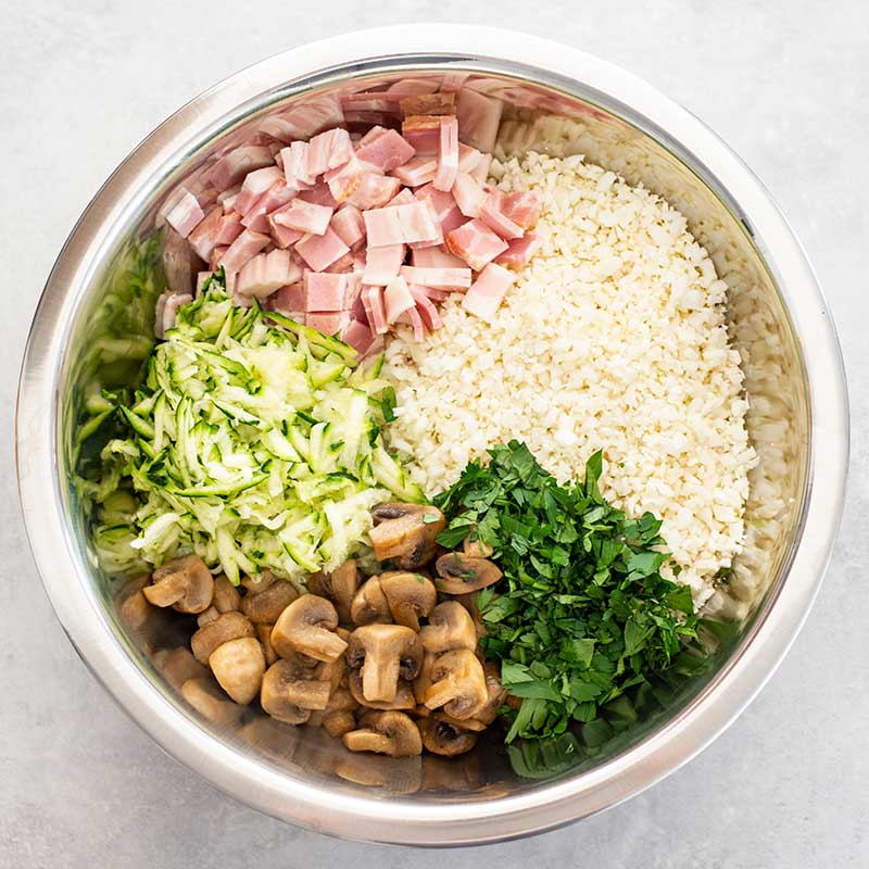 Cauliflower quiche ingredients.