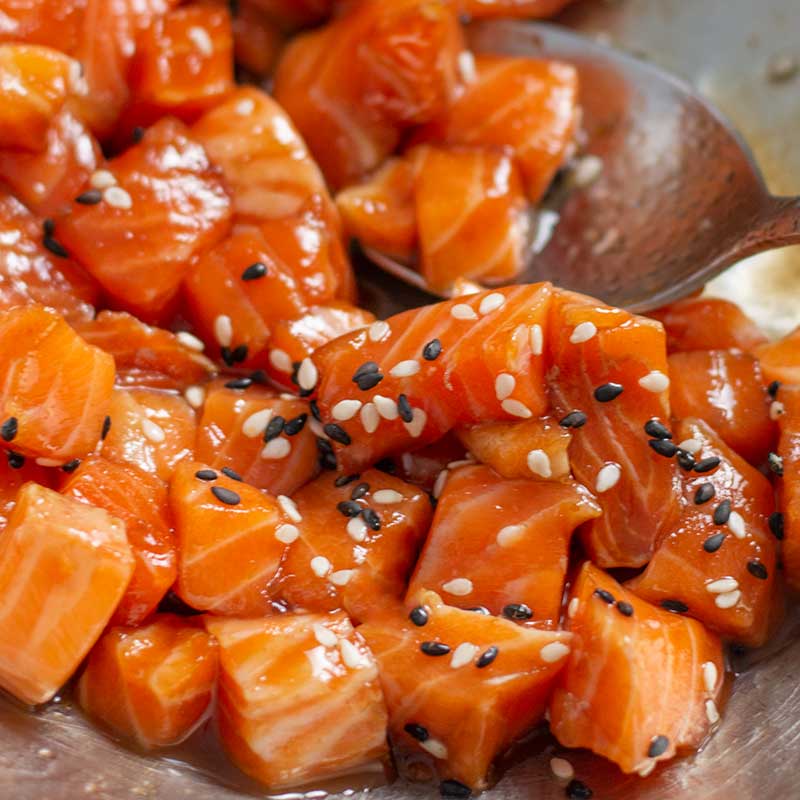 Keto Salmon Poke bowl Ingredients - Marinated Salmon