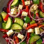 Keto Greek salad in a bowl.