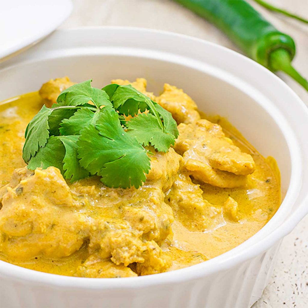 Keto Indian Chicken Curry in a white dish