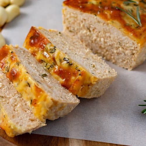 Keto chicken meatloaf recipe with cheese.