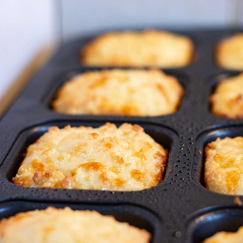 Keto Cheddar Biscuits in brownie pan