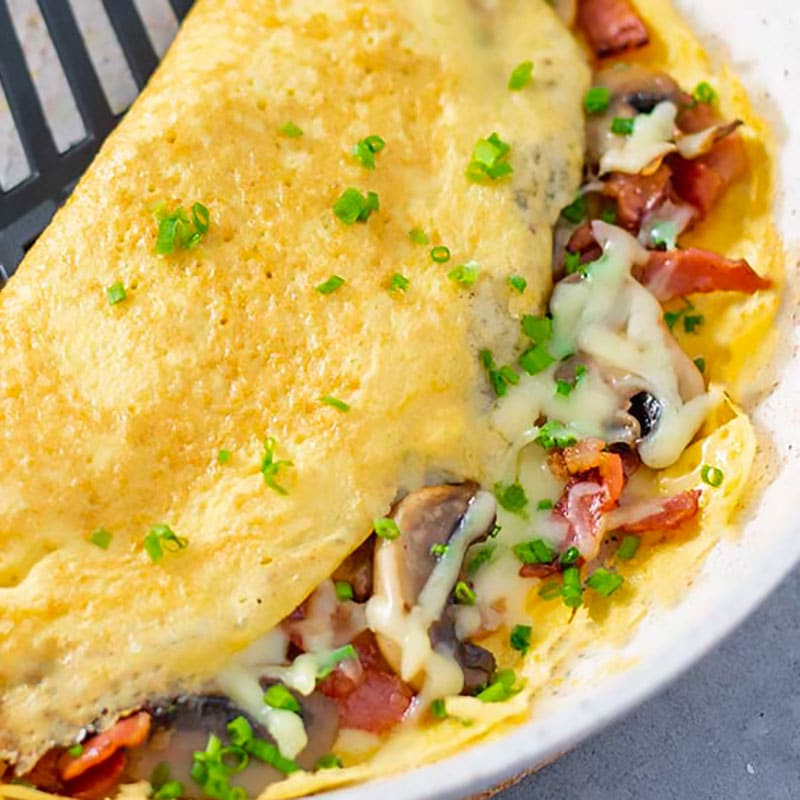 Keto Bacon and Mushroom Omelet on plate