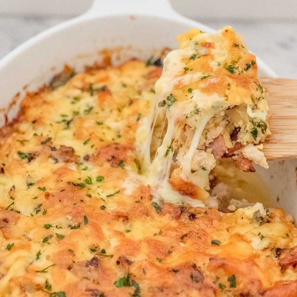 The Best Keto Ground Chicken & Bacon Casserole Super Cheesy
