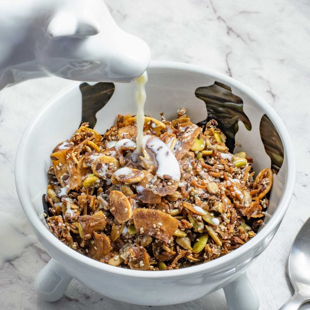 Keto Cinnamon Breakfast Cereal in a bowl