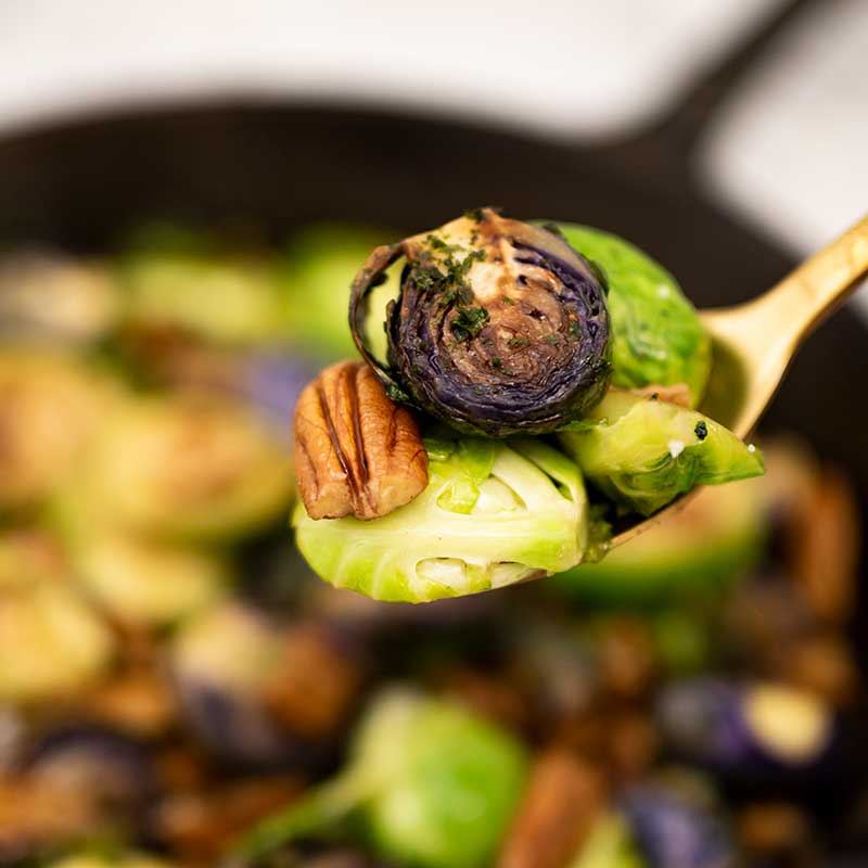 How to make Keto Maple Pecan Brussels Sprouts - easy side dish recipe