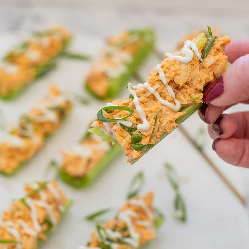 How to make Keto Spicy Stuffed Celery - easy buffalo chicken appetizer recipe