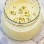 Keto blue cheese dressing in a jar.