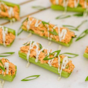 Keto Spicy Stuffed Celery - easy buffalo chicken appetizer recipe