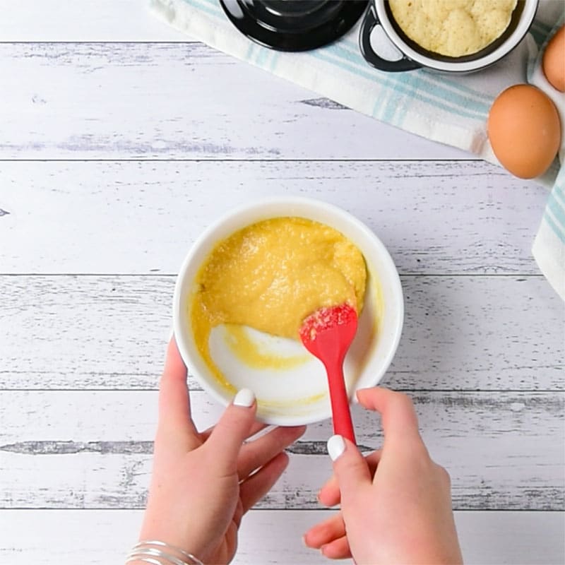 Keto 90 Second Bread Ingredients being mixed in a small white bowl