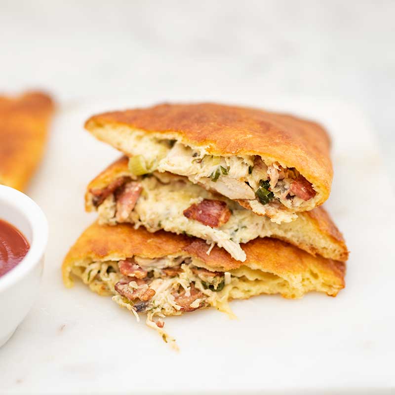 Keto Chicken Bacon Calzones - folded pizza recipe