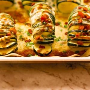 Bacon and cheese stuffed zucchini.