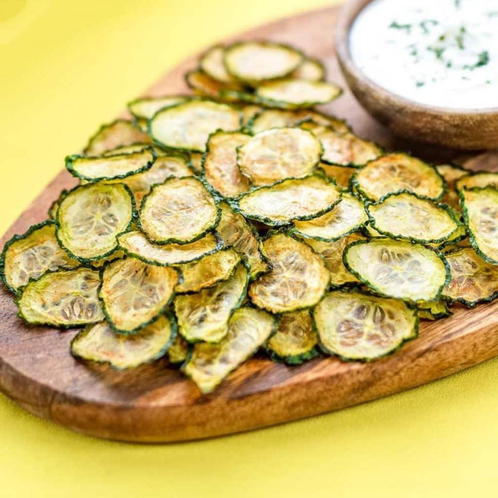 Dehydrated cucumber chips homemade.
