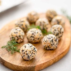 Keto Bagel Fat Bombs on a wooden board