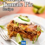 A slice to Keto Tamale Pie on a white plate