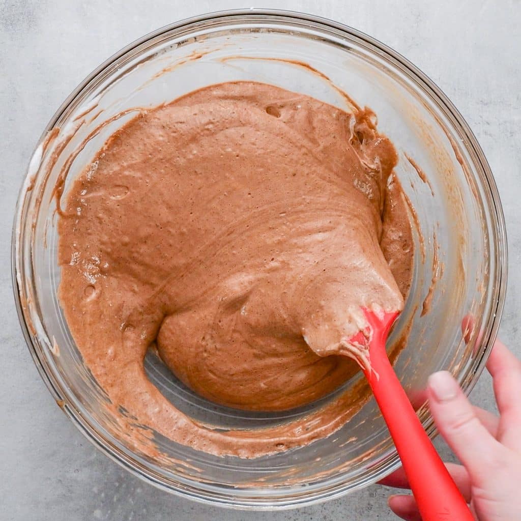 Keto Chocolate Souffle mixture in a mixing bowl