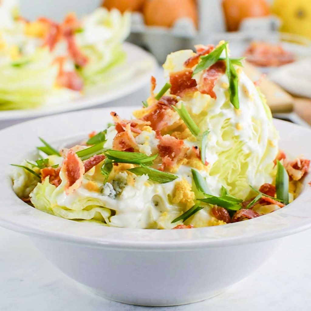 Keto Wedge Salad in a white bowl