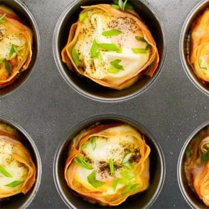 Baked Keto Pancetta Egg Cups in the pan