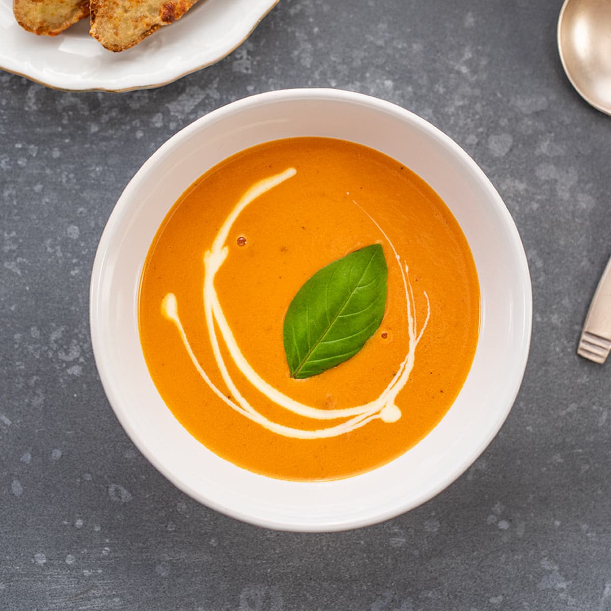 Keto tomato soup in a bowl.