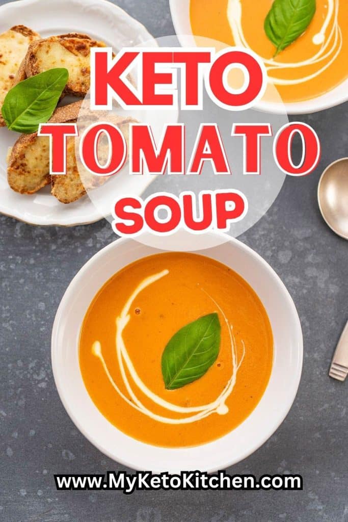 Keto tomato soup in a bowl.