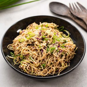 Keto Asian Noodle Salad in a black bowl