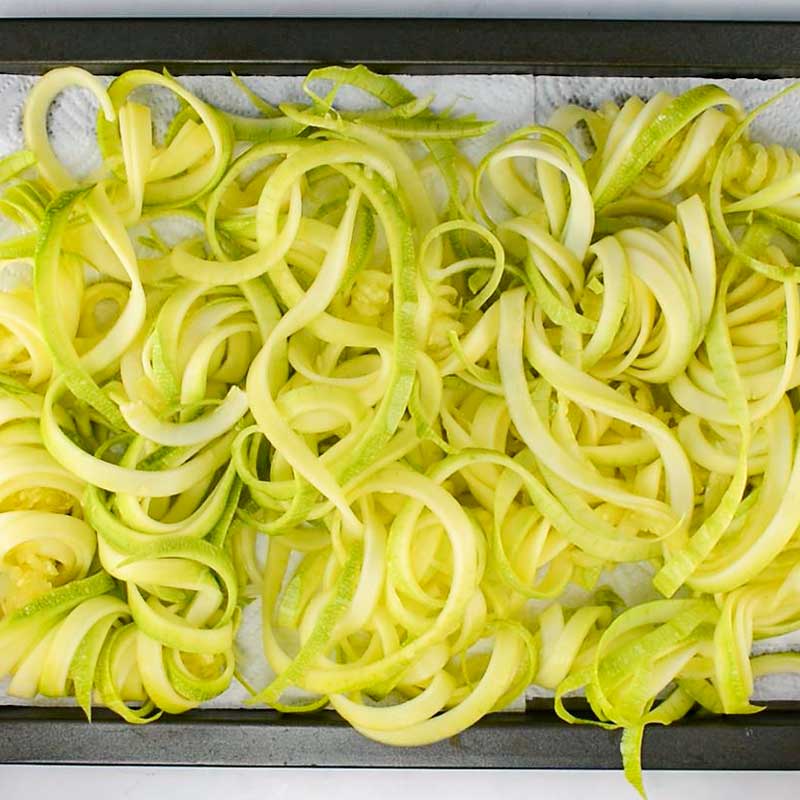 Zoodles on a cookie sheet