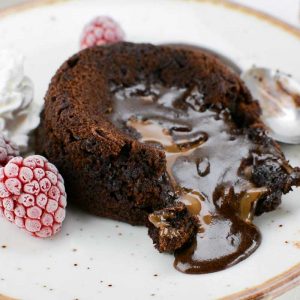 Keto Chocolate Lava Cake on a white plate