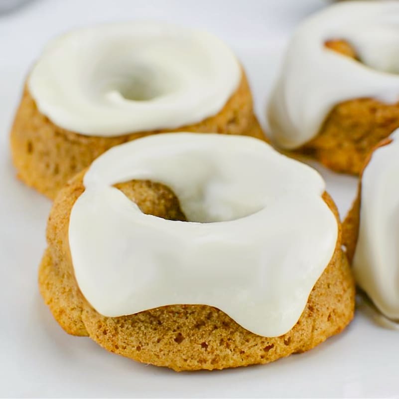 Keto Cinnamon Glazed Donuts on a white plate